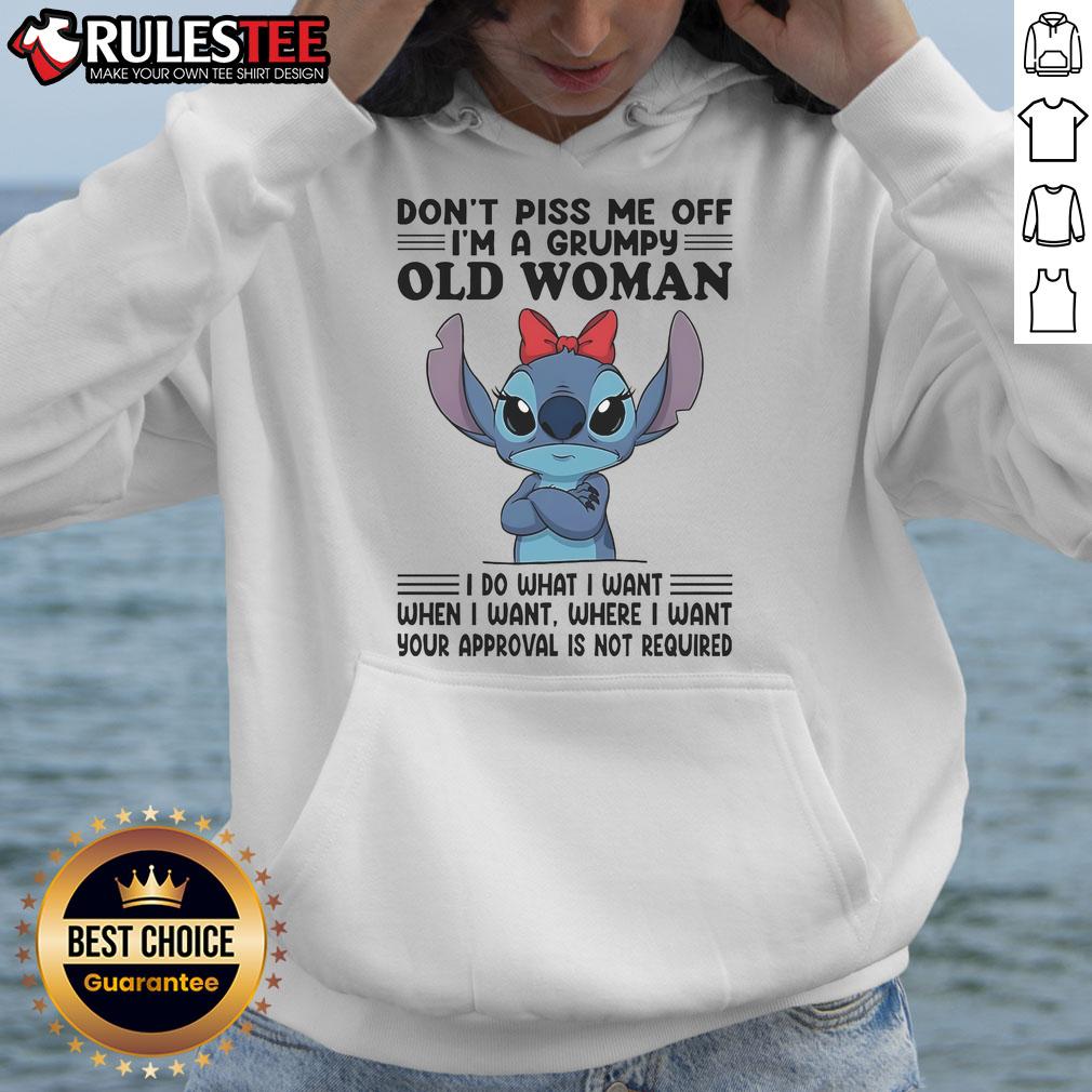 Grumpy Old Woman hoodie featuring 'Don't Piss Me Off' top-stitch design, perfect for humor and comfort.