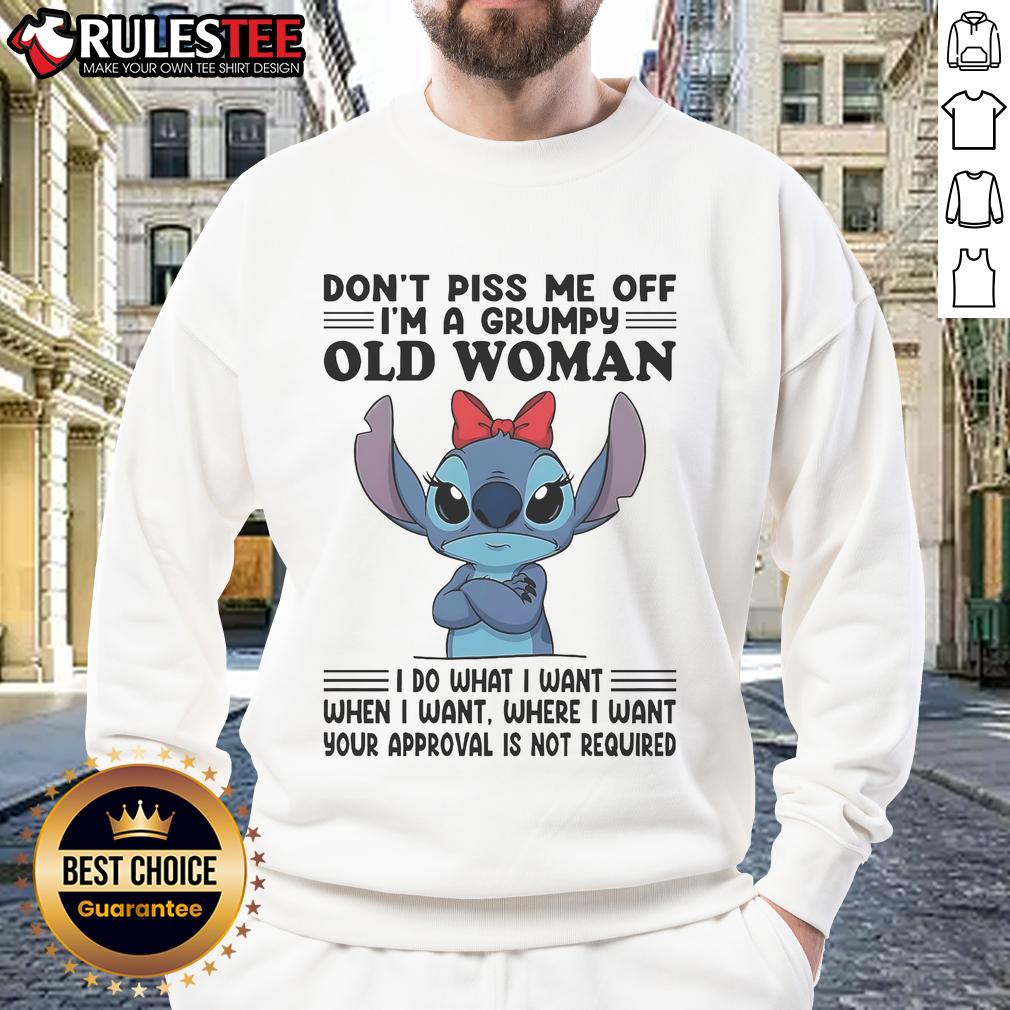 Grumpy Old Woman Sweatshirt with 'Don't Piss Me Off' top-stitch design, perfect for humor-loving seniors.