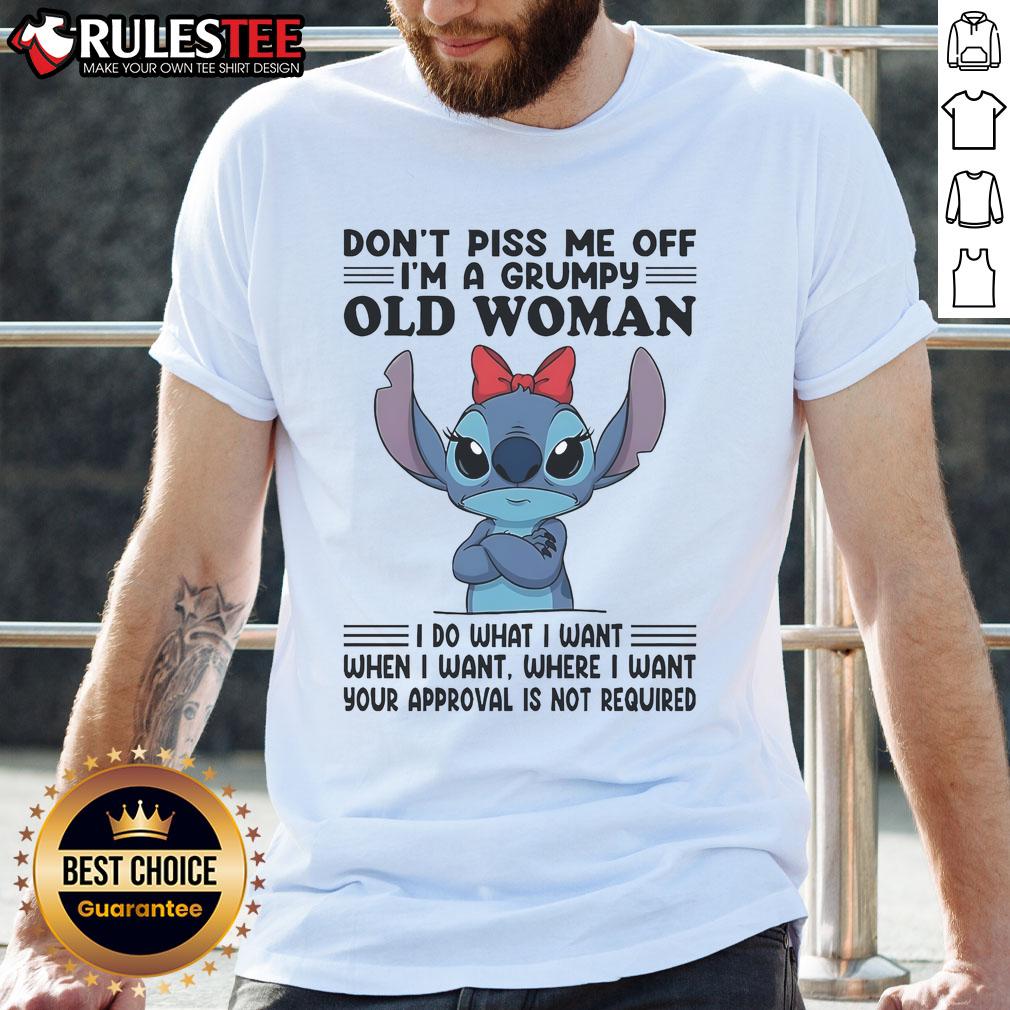 Grumpy Old Woman T-Shirt with 'Don't Piss Me Off' graphic, perfect for humorous gifts and expressing personality.