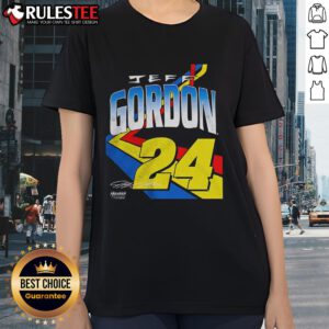 Alt Text: Awesome Hendrick Motorsports Jeff Gordon 24 Ladies Tee featuring vibrant graphics and a stylish fit for female fans.