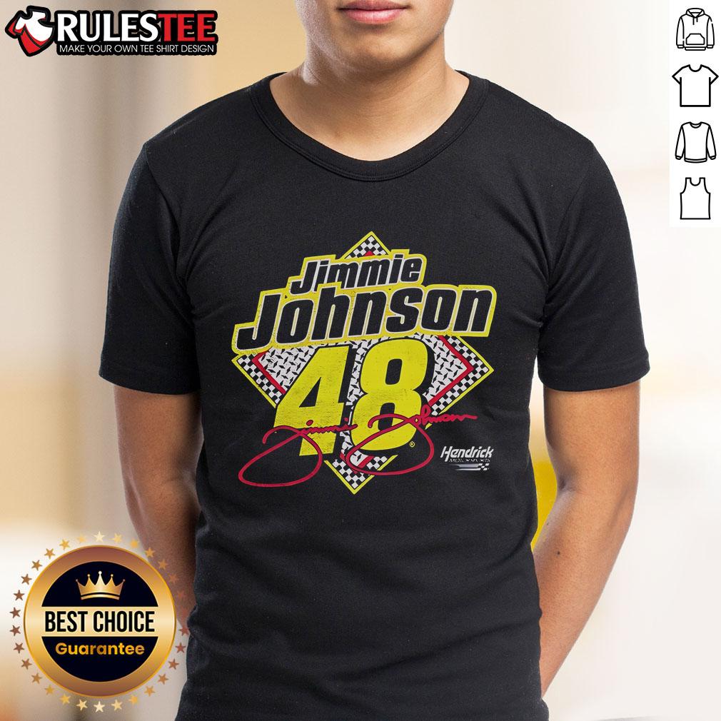 Awesome Hendrick Motorsports Jimmie Johnson 48 T-Shirt featuring bold graphics and vibrant colors, perfect for racing fans.