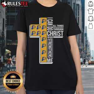 Awesome Indiana Pacers ladies tee featuring 'I Can Do All Things Through Christ Who Strengthens Me' design.