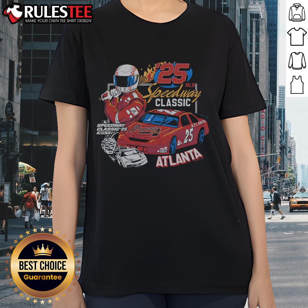 Awesome MLB Speedway Classic 2025 Atlanta Braves ladies tee featuring vibrant team colors and stylish design.