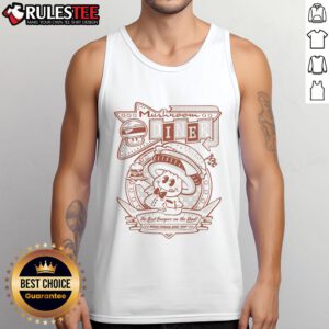 Alt Text: Awesome Mushroom Diner tank top showcasing world-famous burgers, established 1996, perfect for food lovers on the road.