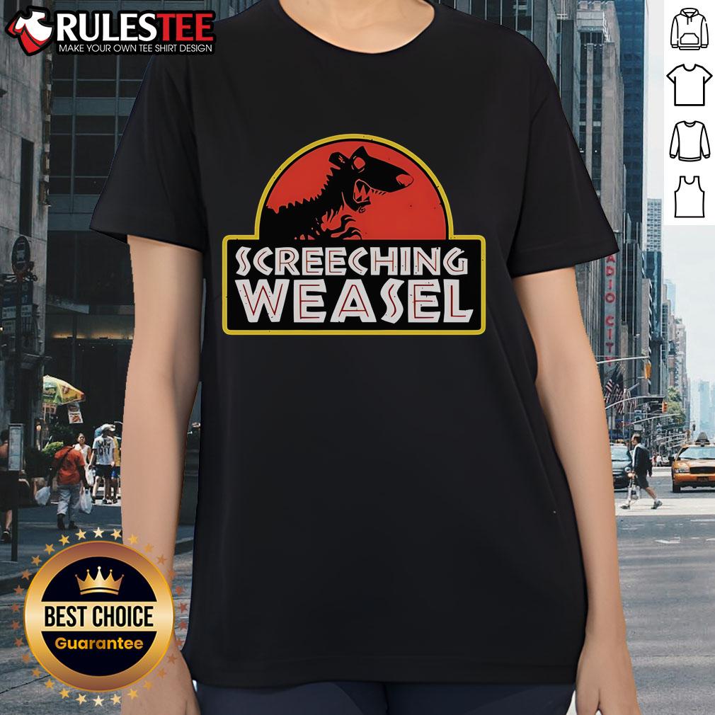 Awesome Screeching Weasel x Jurassic Park ladies tee featuring vibrant graphics and a stylish fit for fans.