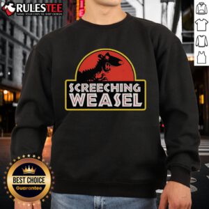 Alt Text: Awesome Screeching Weasel X Jurassic Park sweatshirt featuring bold graphics and vibrant colors for fans of both brands.