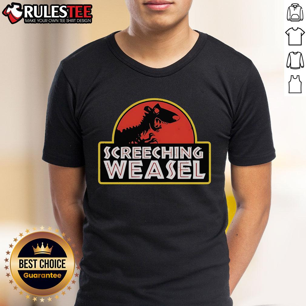 Awesome Screeching Weasel X Jurassic Park T-Shirt featuring a unique graphic blend of punk and dinosaur themes.