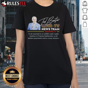 Alt Text: Awesome Ted Baxter WJM TV News ladies tee featuring a vintage design inspired by classic news broadcasts.