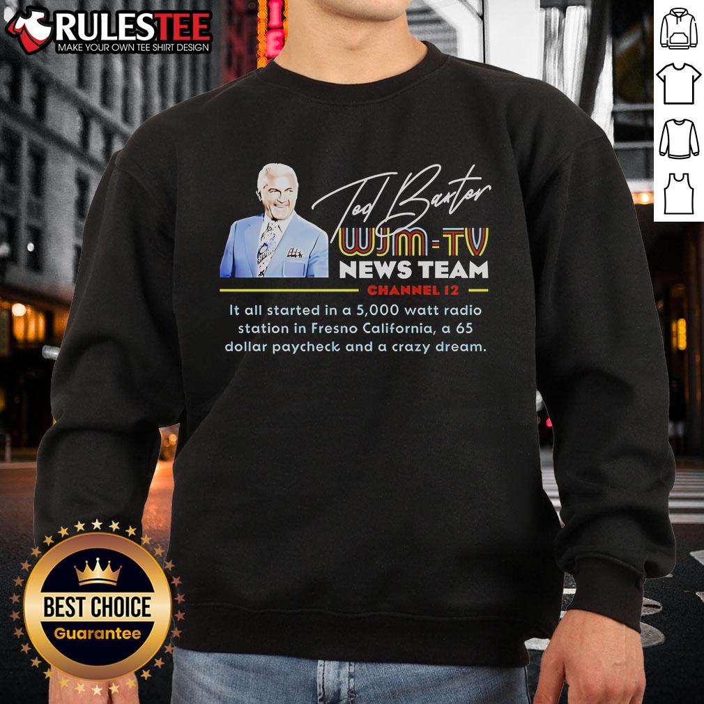Alt Text: Awesome Ted Baxter WJM TV News sweatshirt featuring classic design and vibrant colors, perfect for fans of the show.