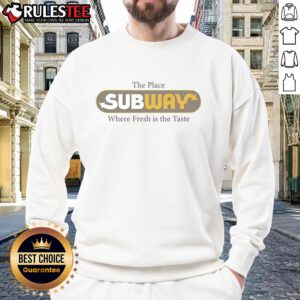 Vintage sweatshirt featuring 'Awesome The Place Subway Food' design, highlighting fresh taste and unique style.