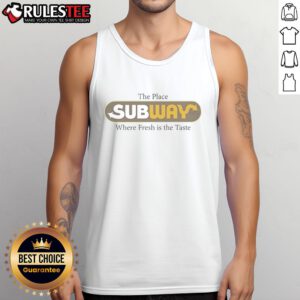Vintage tank top featuring 'Awesome The Place Subway Food' design, showcasing freshness and delicious taste.
