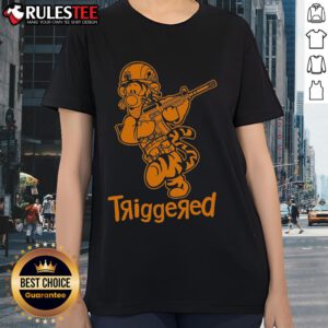 Awesome Triggered Tigger Winnie the Pooh military ladies tee featuring a playful design in vibrant colors.