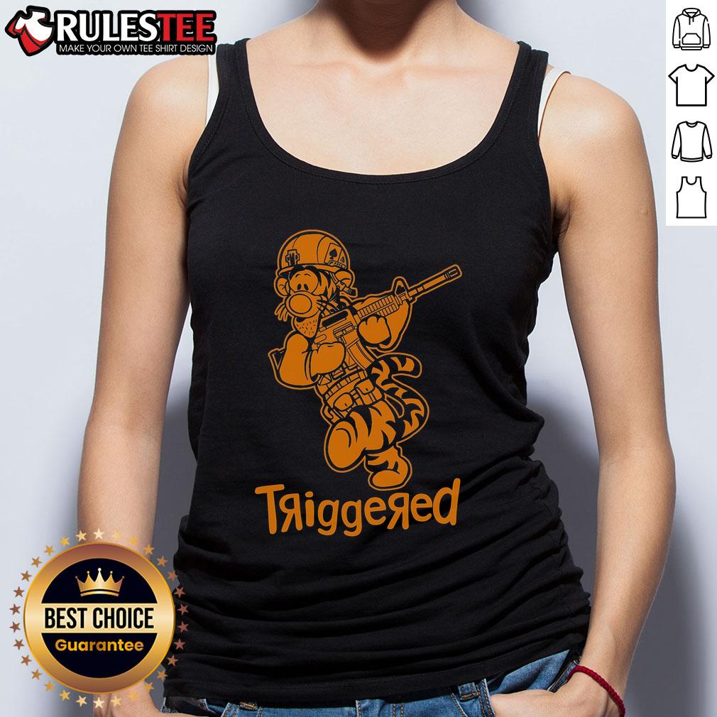 Awesome Triggered Tigger Winnie the Pooh military tank top featuring vibrant colors and playful design for fans.