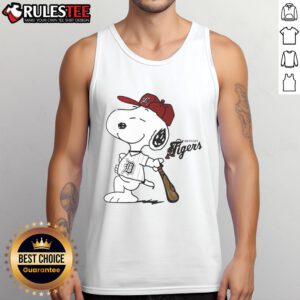 Cute Detroit Tigers collab Snoopy 2025 baseball tank top featuring vibrant graphics for fans and summer wear.