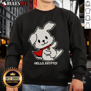 Cute Hello Krypto the Superdog sweatshirt featuring vibrant colors and playful design for dog lovers.