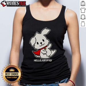 Alt Text: Cute Hello Krypto the Superdog tank top featuring vibrant colors and playful design perfect for young fans.