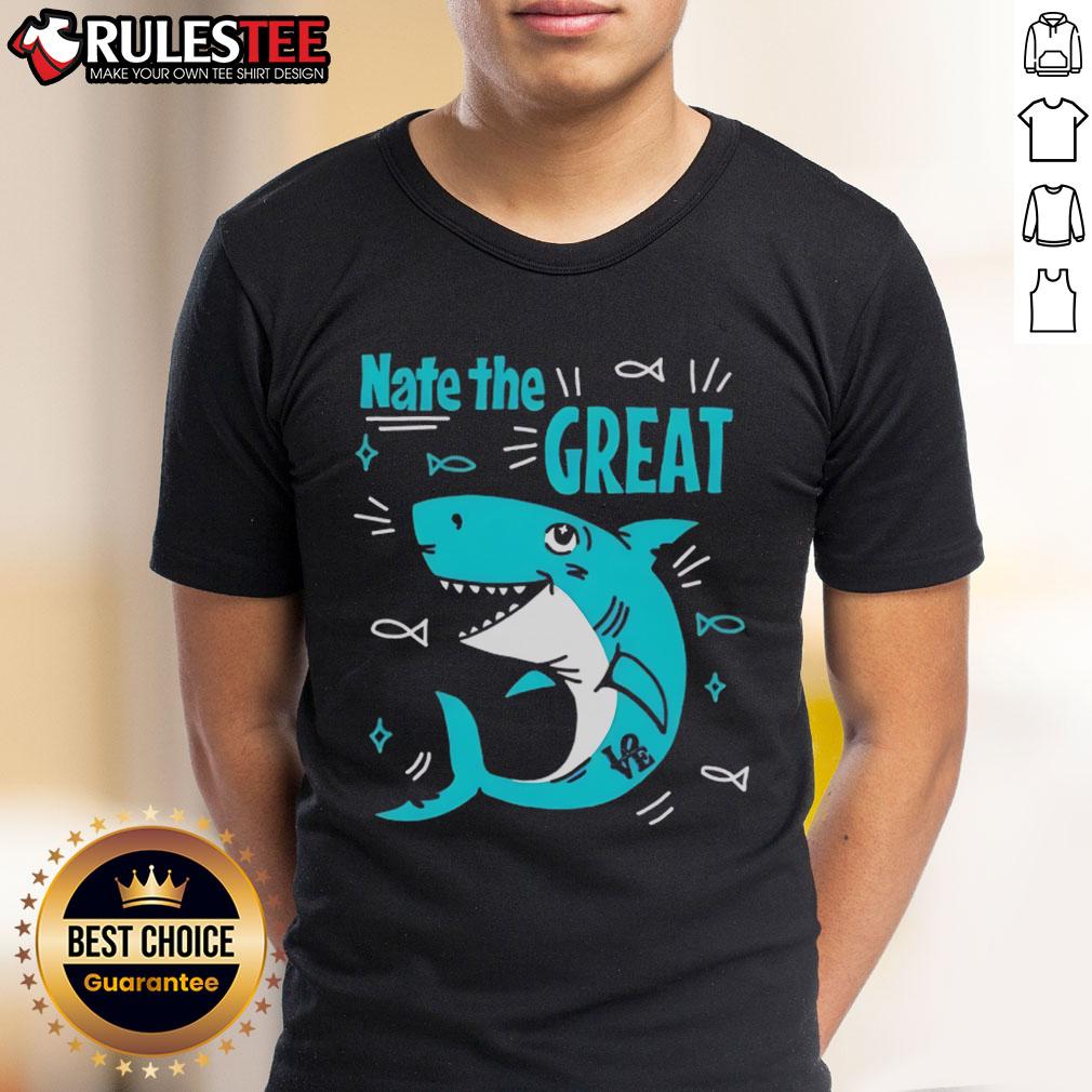 Cute Shark Nate The Great T-Shirt featuring an adorable shark design perfect for kids and shark lovers.