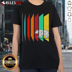 Cute Wild Geometry Bear Ladies Tee featuring a playful bear design and vibrant geometric patterns for trendy casual wear.