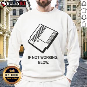 Funny retro gamer sweatshirt graphic showing a blow diagram for fixing video game cartridges, perfect for nostalgic gamers.