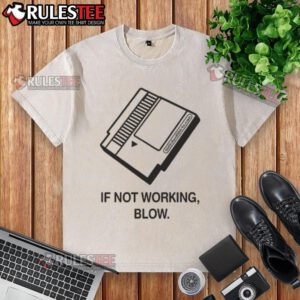 Funny retro gamer t-shirt featuring a diagram of the classic blow game cartridge cleaning method.