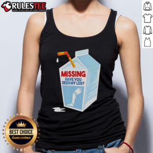 Funny 'Have You Seen My Leg?' milk box tank top design, perfect for quirky fashion lovers and humorous outfits.