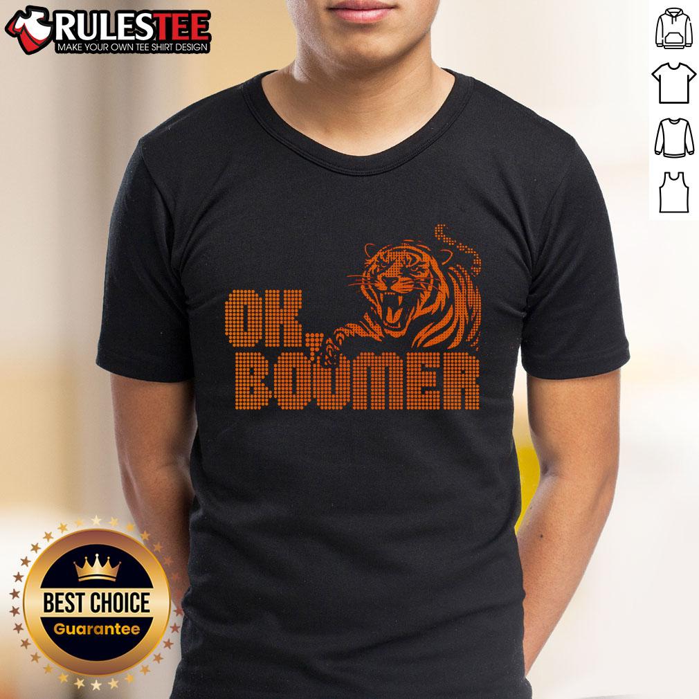 Funny Ok Boomer Cincinnati Football Tiger T-Shirt featuring a playful design for fans of the Cincinnati Tigers.