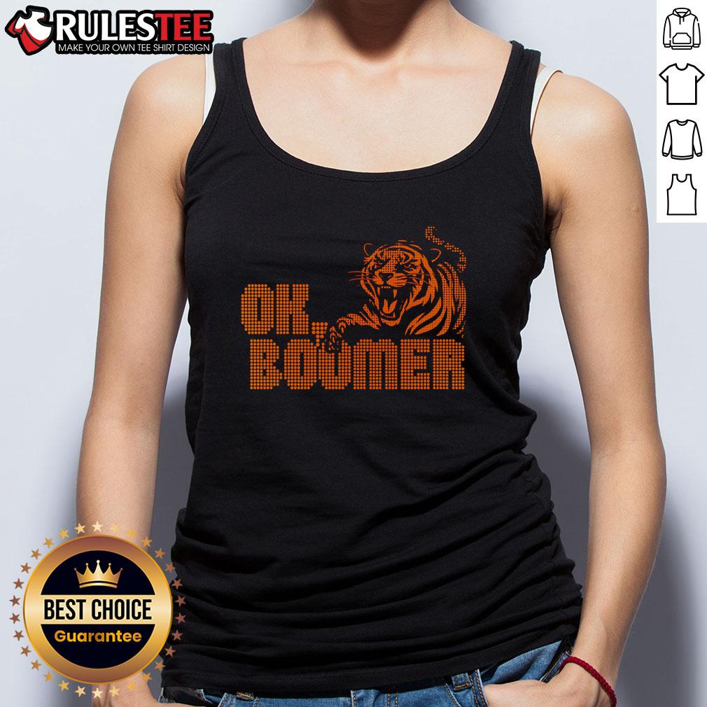Funny OK Boomer Cincinnati Football Tiger Tank Top featuring a playful design for fans of the Cincinnati Bengals.