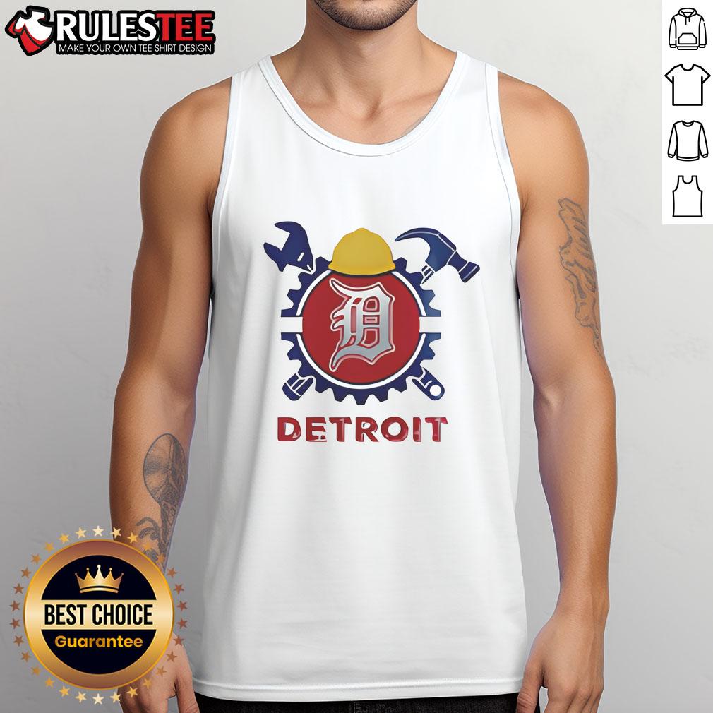 Happy Labor Day USA with a Detroit Tigers baseball tank top, perfect for baseball fans celebrating the holiday.