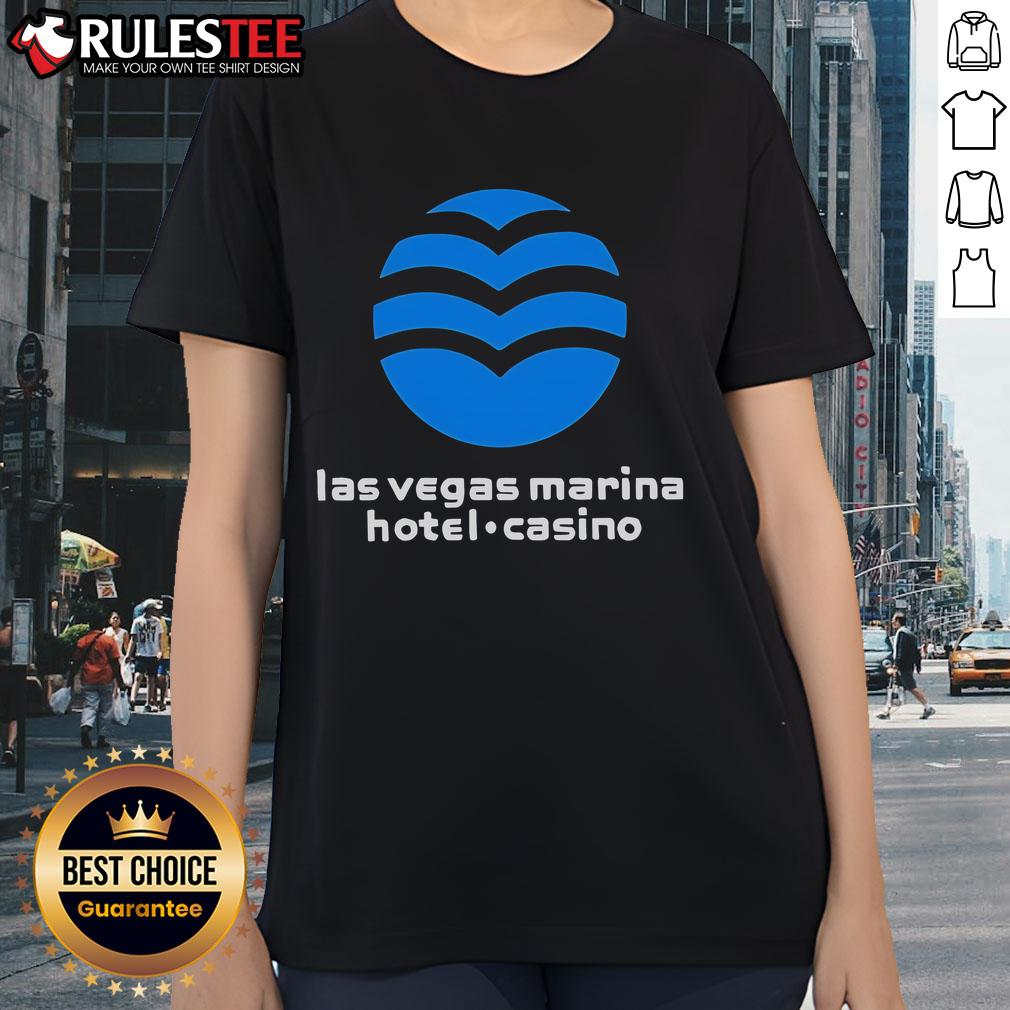 Alt Text: Ladies' tee featuring the Good Las Vegas Marina Hotel Casino logo, perfect for stylish casino outings in Las Vegas.