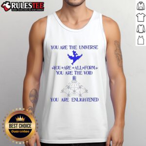 Good You Are The Universe tank top featuring an enlightened design with cosmic elements and inspiring text.