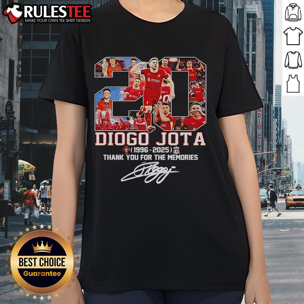 2025 Liverpool FC Ladies Tee featuring Diogo Jota's signature, perfect for fans of the club and stylish sportswear.
