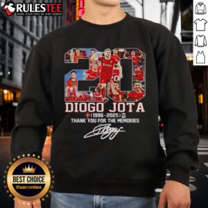 Diogo Jota Memorial Liverpool FC 2025 signature sweatshirt featuring club colors and player details.