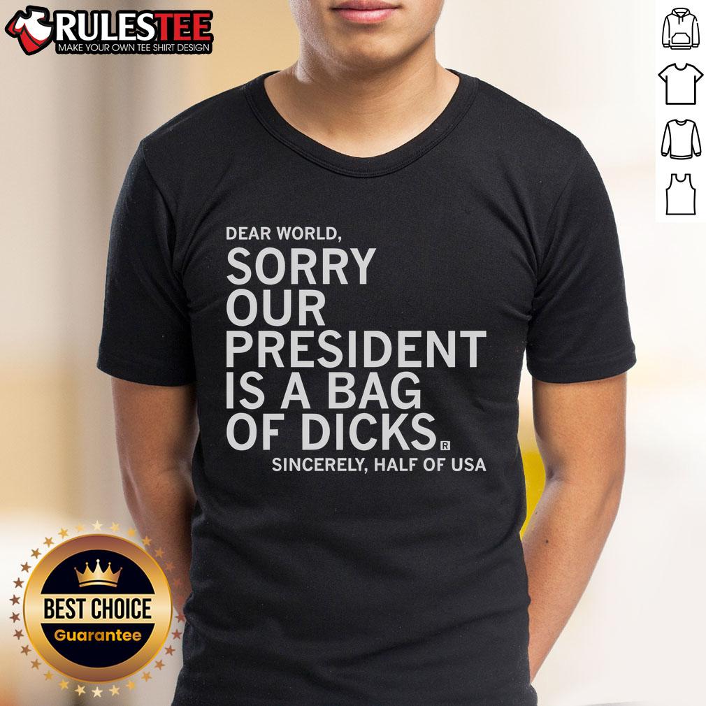 Alt Text: Nice Jamie Bonkiewicz wearing our 'President Is A Bag Of Dicks' T-shirt, showcasing bold political humor and style.