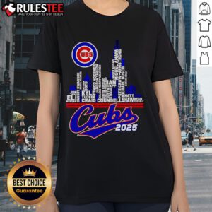 Official Chicago Cubs 2025 skyline name ladies tee featuring vibrant colors and stylish design for fans.