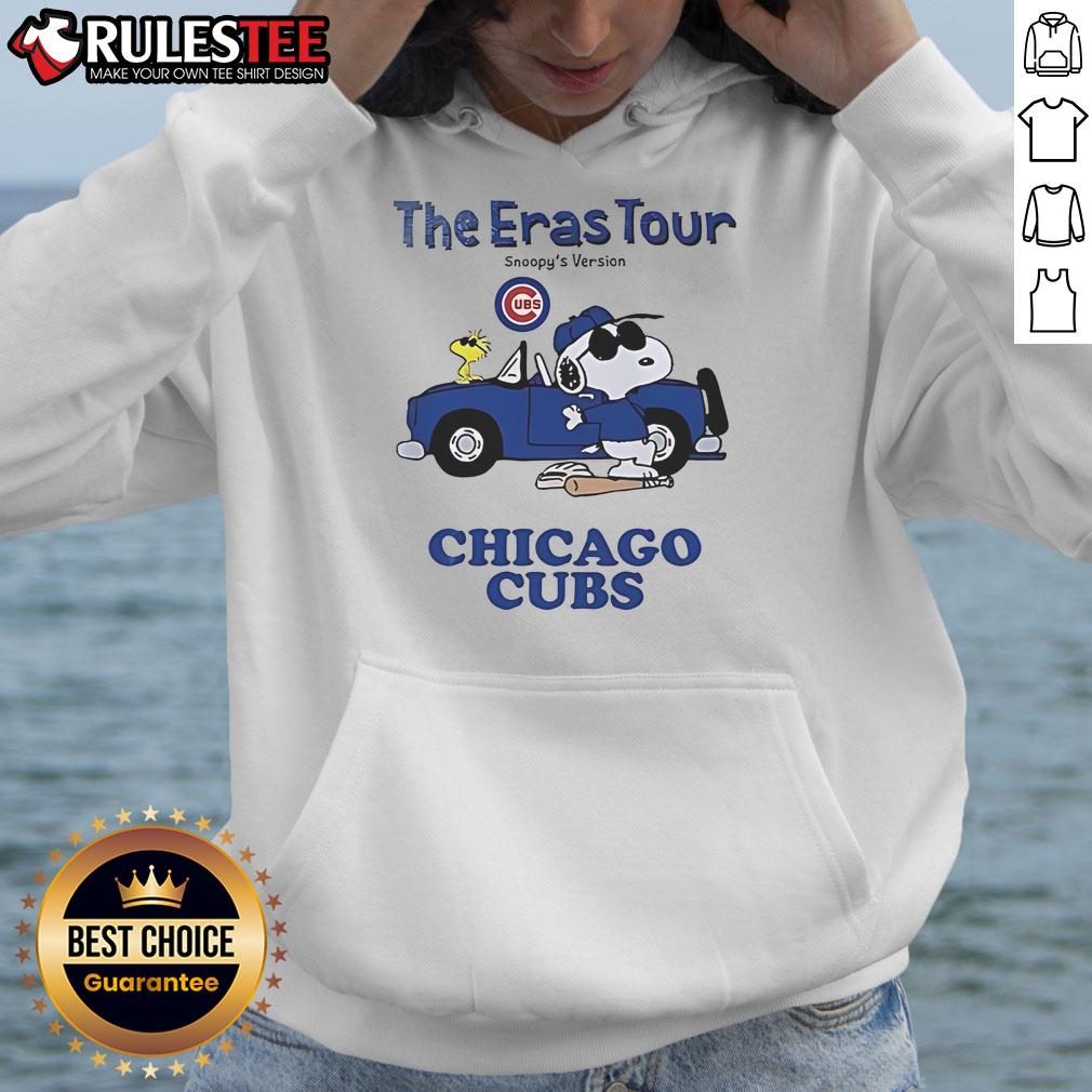 Official Chicago Cubs The Eras Tour Snoopy Hoodie featuring vibrant team colors and playful Snoopy design, perfect for fans.