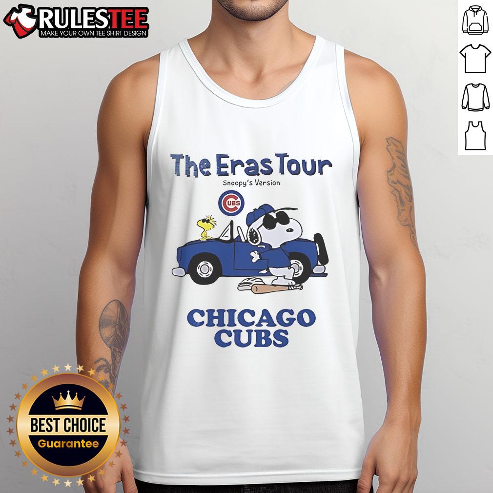 Alt Text: Official Chicago Cubs The Eras Tour Snoopy Tank Top featuring vibrant graphics and a stylish design for fans.