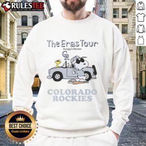 Official Colorado Rockies The Eras Tour Snoopy Sweatshirt featuring vibrant graphics and a cozy design for fans.
