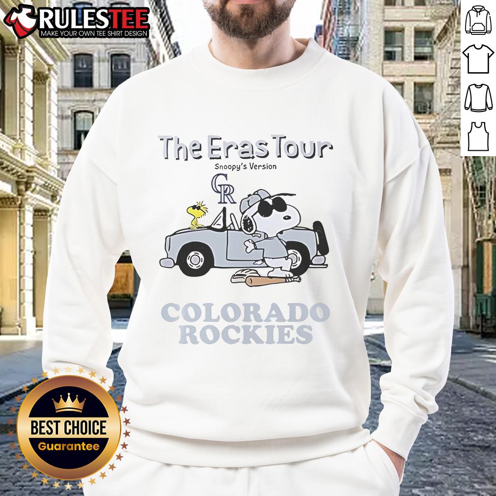 Official Colorado Rockies The Eras Tour Snoopy Sweatshirt featuring vibrant graphics and a cozy design for fans.