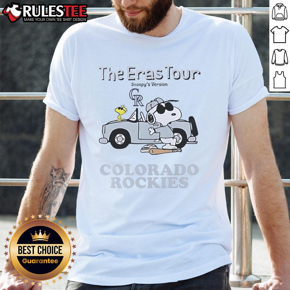Official Colorado Rockies The Eras Tour Snoopy T-Shirt featuring vibrant graphics and a comfortable fit for fans.