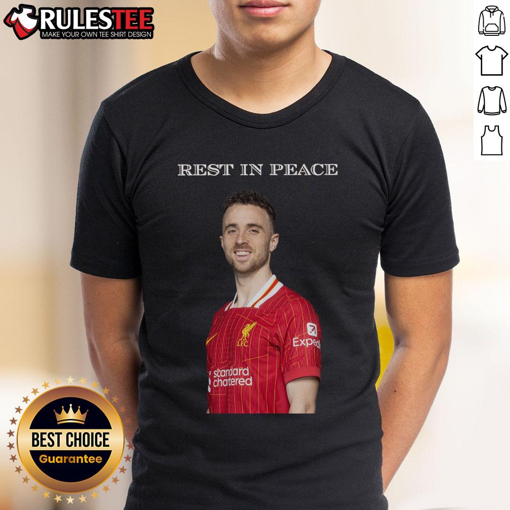 Official Diogo Jota Rest In Peace T-Shirt featuring a tribute design honoring the football star.