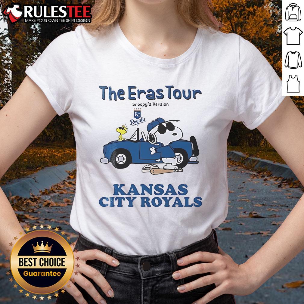 Official Kansas City Royals The Eras Tour Snoopy ladies tee featuring a stylish design perfect for fans.