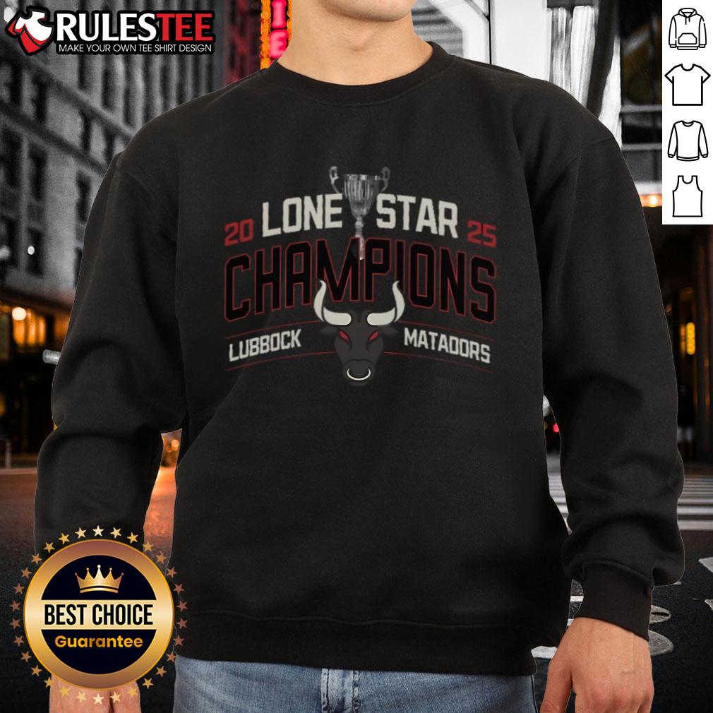 Official Lubbock Matadors 2025 Lone Star Champions sweatshirt featuring bold team logo and vibrant colors for fans.