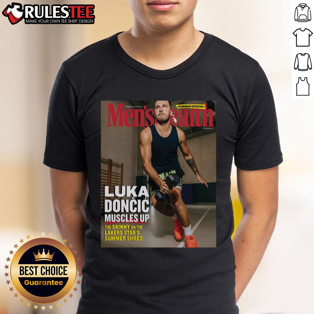 Official Luka Doncic showcasing muscles in Lakers Start's Summers Sherd T-Shirt, perfect for fans and basketball enthusiasts.