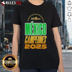 Alt Text: Official Mexico Campeones Concacaf 2025 ladies tee featuring vibrant colors and team logo for fans.