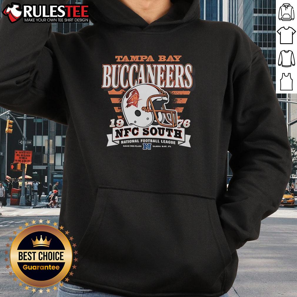 Official Tampa Bay Buccaneers NFC South 1976 helmet hoodie showcasing team colors and logo for fans and collectors.