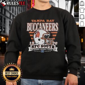 Alt Text: Official Tampa Bay Buccaneers NFC South 1976 helmet sweatshirt featuring vintage design and team colors.