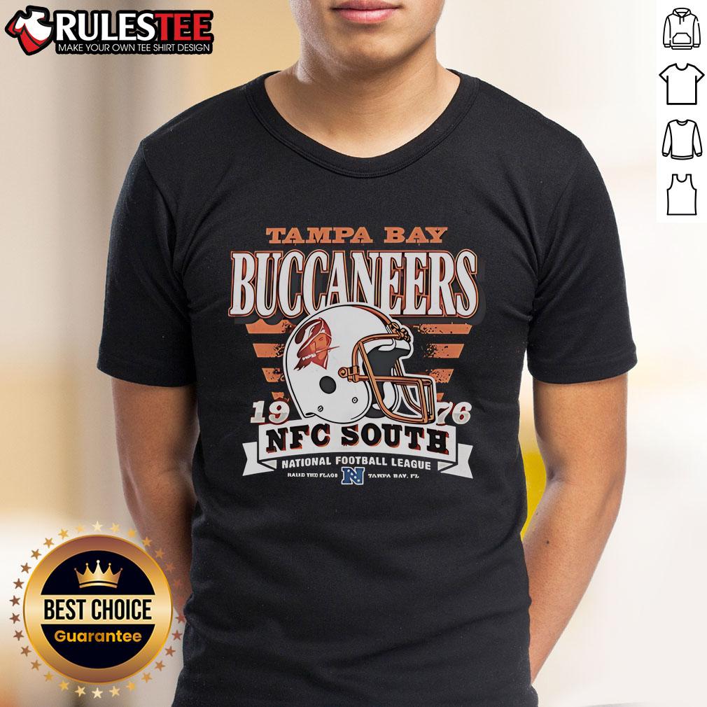 Official Tampa Bay Buccaneers NFC South 1976 Helmet T-Shirt featuring vintage design and team colors for fans.