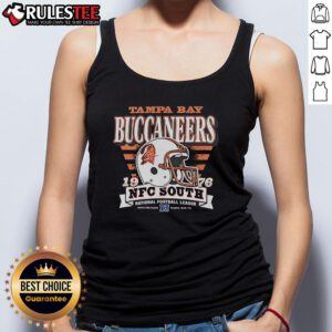 Official Tampa Bay Buccaneers NFC South 1976 helmet tank top featuring vintage team logo and vibrant colors.