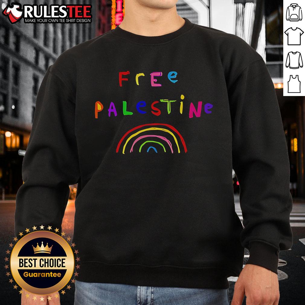 Colorful Pretty Free Palestine Rainbow Sweatshirt promoting peace and unity, perfect for casual wear and activism.