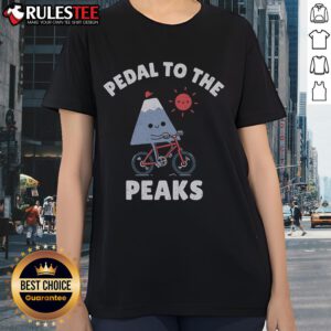Top Pedal To The Peaks Ladies Tee featuring a stylish mountain graphic, perfect for outdoor enthusiasts and casual wear.
